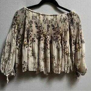 Wilfred Aritzia Cream Brown Floral Off the Shoulder Boho Blouse S